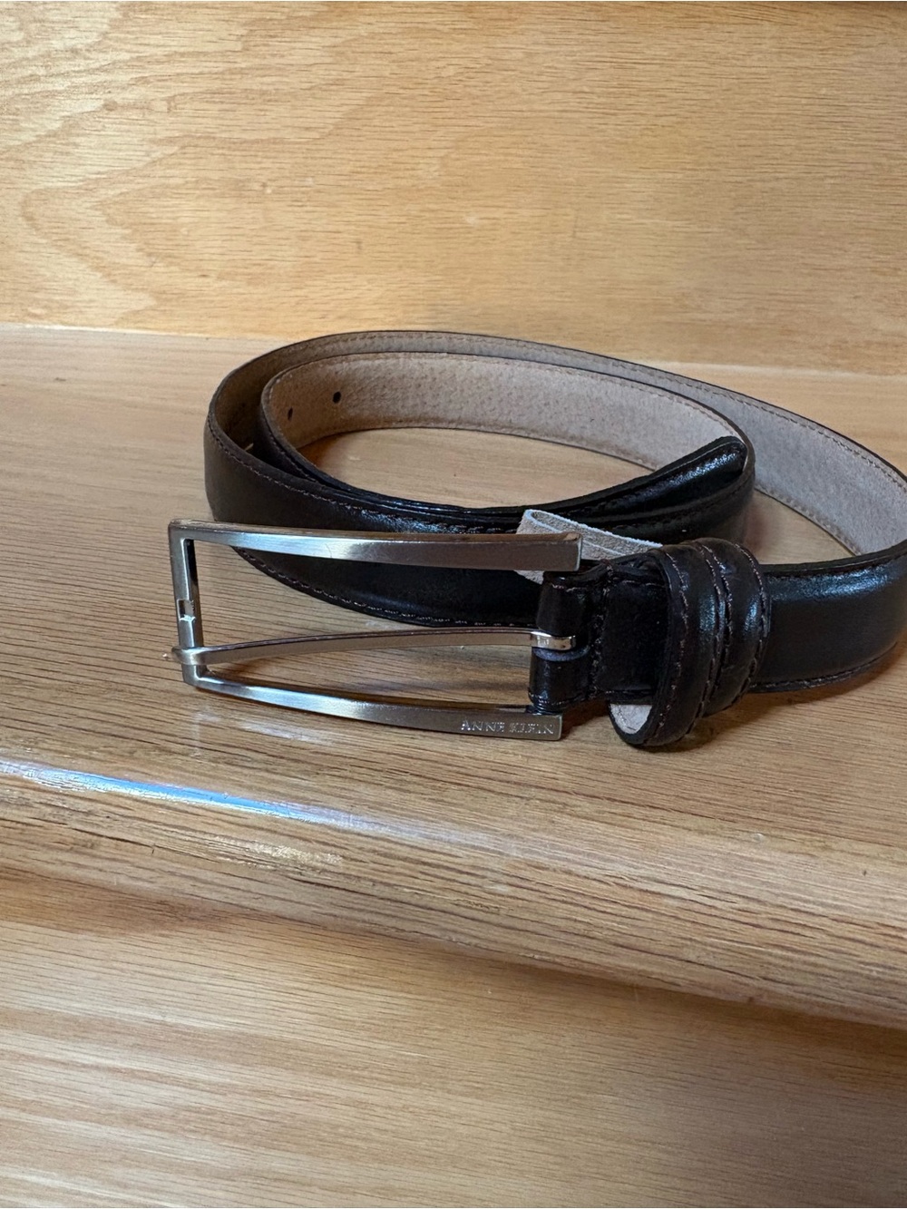 Anne Klein Women’s Black Leather Belt with Silver Buckle